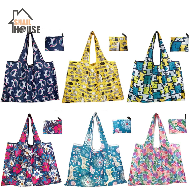

Snailhouse Cartoon Printing Shopping Bag Eco-Friendly Bag High Capacity Green Reusable Folding Waterproof Storage Pouch Tote Bag