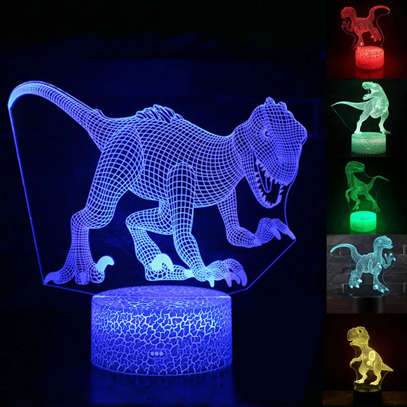 Динозавр 3D иллюзия 7 цветов светодиодный сенсорный сон T rex Единорог животное