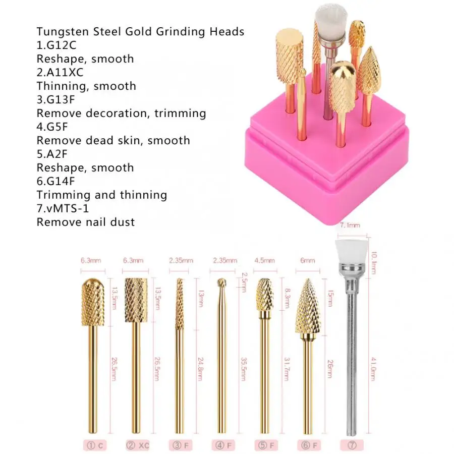 Маникюрные фрезы 7 шт. профессиональная Шлифовальная головка для ногтей Удаление ороговевшей кожи шлифовка ногтей Полировочная головка для ногтей