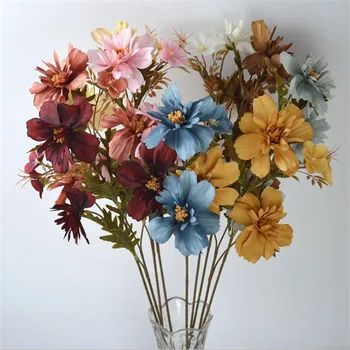 

11Pcs Fake Cosmos (3 heads/piece) 22.44" Length Simulation Marguerite for Wedding Home Decorative Artificial Flowers