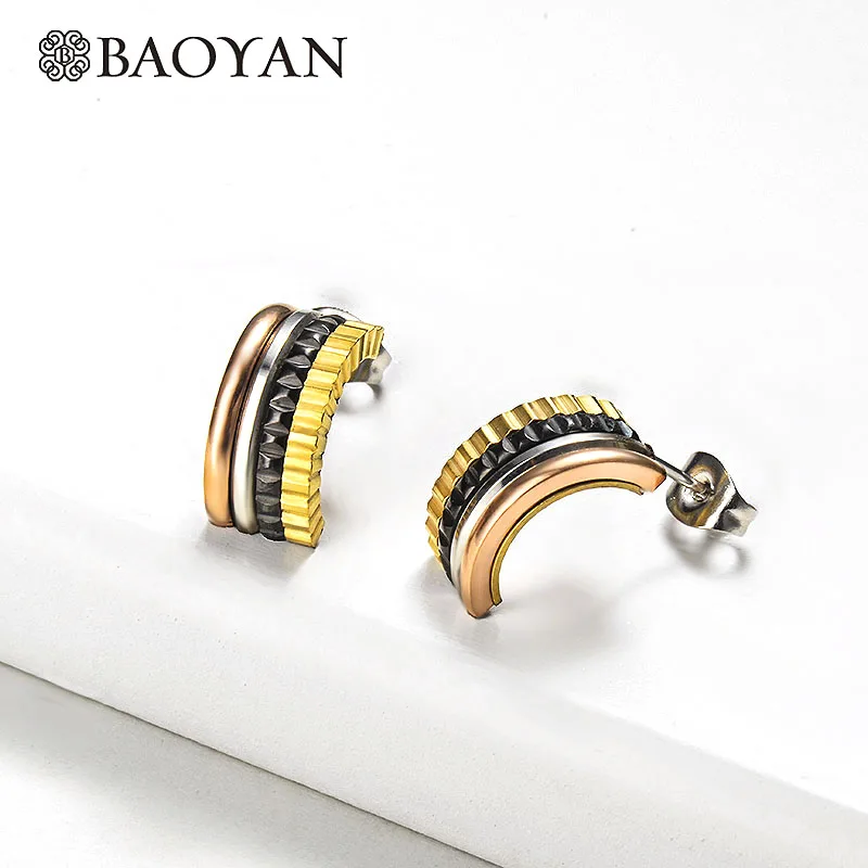 Baoyan новые модные серьги из нержавеющей стали полукруглые золотые серебряные