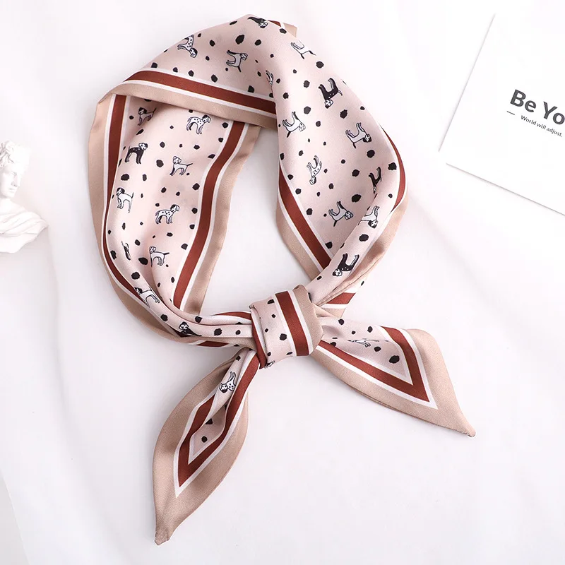 

2020 Fashion Animal Print Women Silk Scarf Small Handle Bag Ribbons Handkerchief Female hair Scarves Foulard Showl 90*10cm