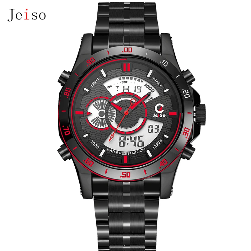 

Double Display Movement, Multi-function Sports Stainless Steel Watch, Wholesale JEISO Genuine Waterproof LCD Male Watch