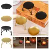 Gift Home Decoration Wedding Ornament Black Gold Candle Holder Wrought Iron Craft Candelabra Round Plate Candlestick 3
