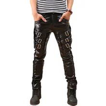 

Men`s Black Slim Fit Soft PU Faux Leather Biker Pants Mens Korean Gothic Punk Party Costume Faux Leather Pants