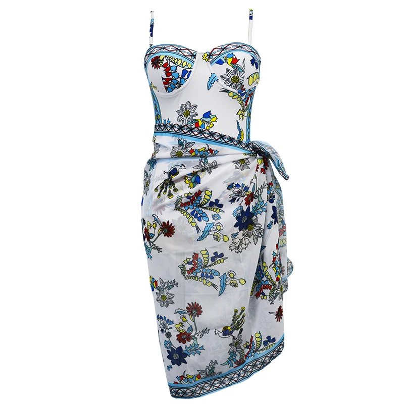 Купальник пуш-ап на косточках с саронгом слитный женский купальник накидки