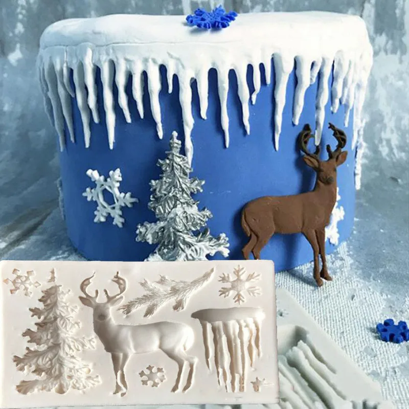 

Christmas Tree Elk Snowflake Shape Silicone Mold for Handmade Cake Decorate Chocolate Fondant Candle Mould Baking Tools Party