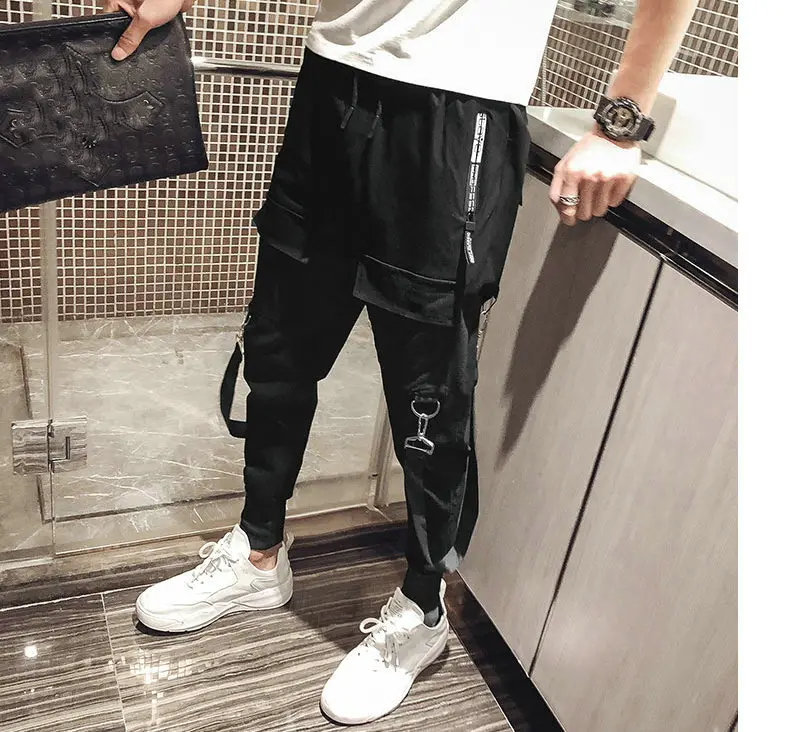 Мужские брюки-карандаш с несколькими карманами в стиле хип-хоп; лоскутные брюки-карго; рваные спортивные брюки; брюки-джоггеры; мужские модные повседневные длинные брюки