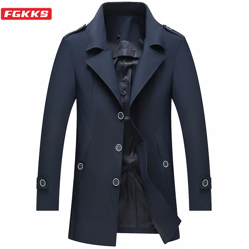 FGKKS Men Trench Coats Autumn Solid Color Men Business Casual Warm Jacket Single Breasted Wrinkle Resistance Trench Coat Male FGKKS Men Trench Coats Autumn Solid Color Men Business Casual Warm Jacket Single Breasted Wrinkle Resistance Trench Coat Male