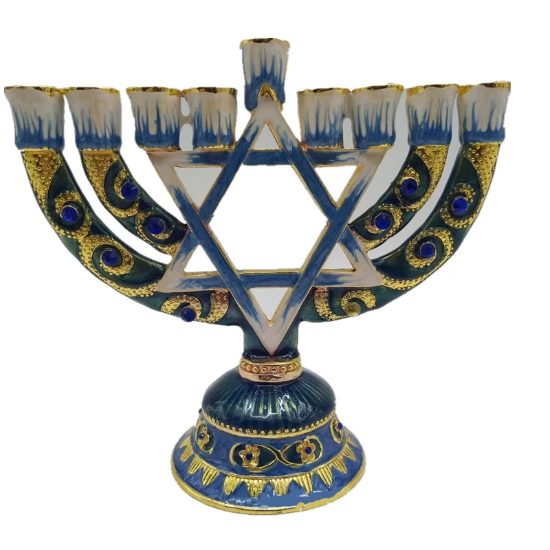 Candlestick Jerusalem Menorah 9 Branches Candleholders Alloy Home
