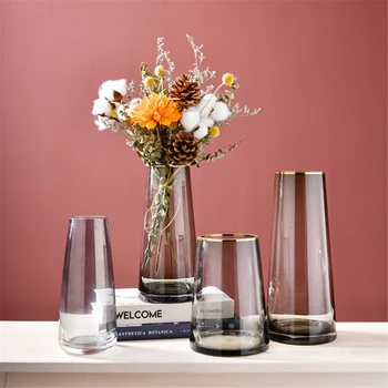 

Nordic Transparent Glass Flower Vase Tabletop Vase Gradient Pattern Hydroponics Flower Arranging Home Decoration