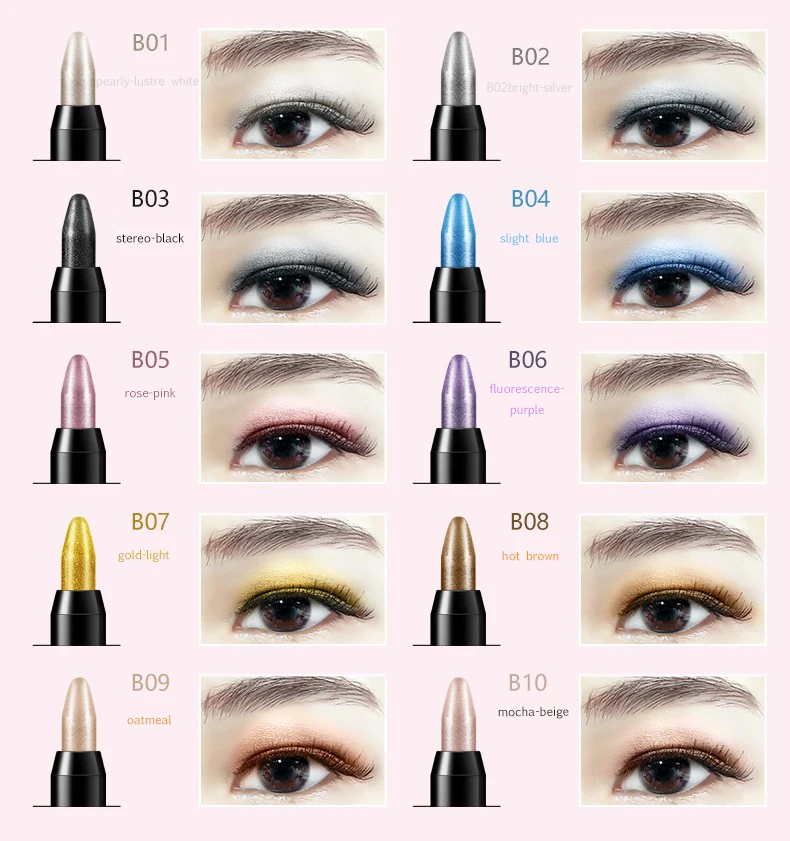 BIOAQUA Professional Makeup Eyeliner Pencil 10 Color Glitter Eye Pencil Long Lasting Waterproof Highlighter Eyeshadow Pen