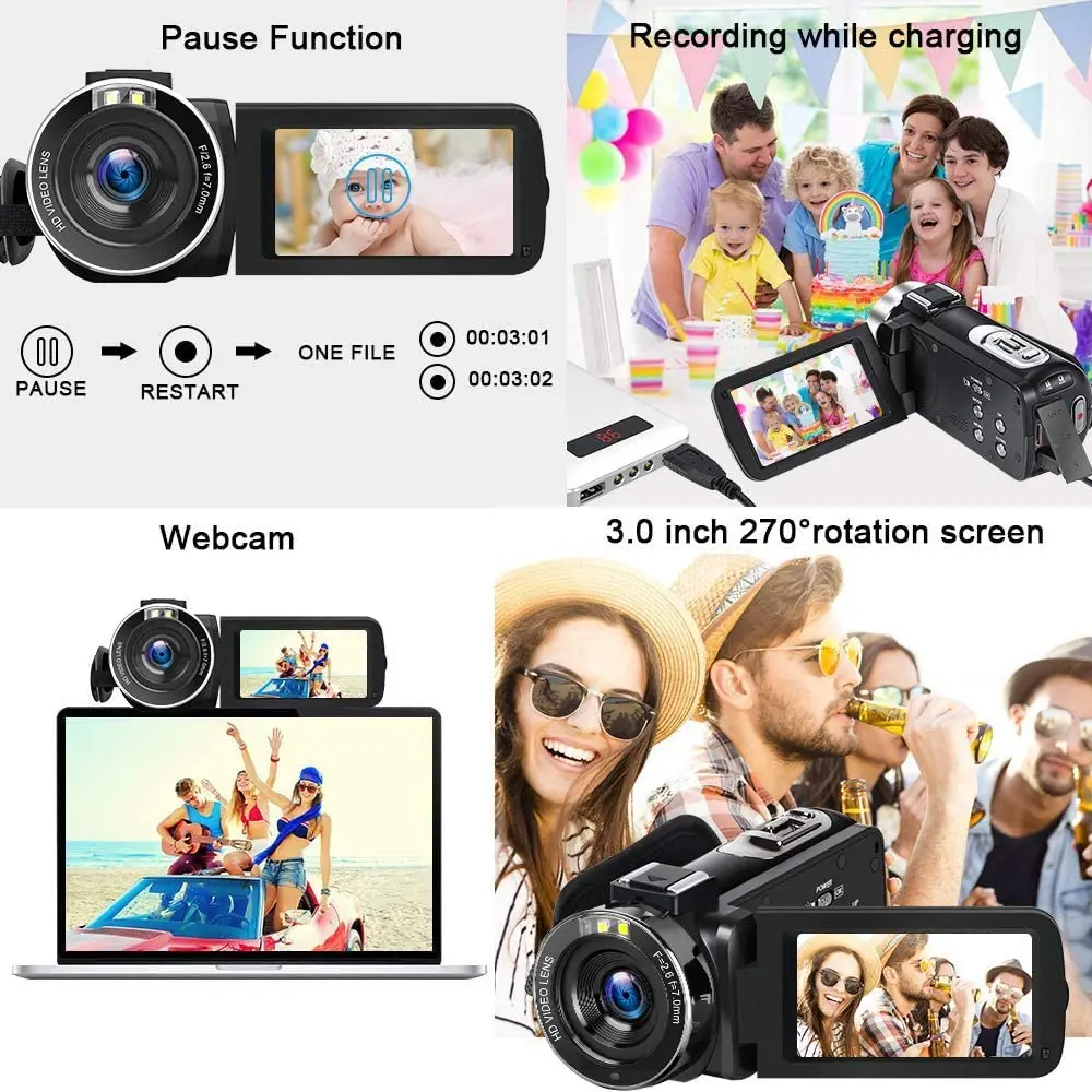 4K Video Camera Digital Camcorder Night Vision 56MP WiFi Built-in Fill Light Professional Camcorder for Live Streaming