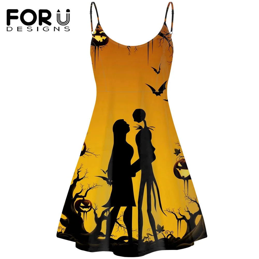 

FORUDESIGNS Nightmare Christmas Eve Print Women Sexy Backless Sleeveless Slip Dress Teenager Girls Summer Casual Beach Sundress