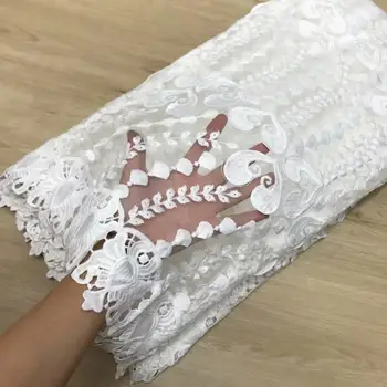 

Hot Tulle Embroidered Mesh Lace Fabric African Lace Fabric High Quality 3 D Flowers Lace 5 yards for Party and Wedding White