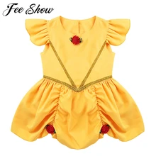 Младенческая Одежда для маленьких девочек с рукавами-клеш, 3D розочки, закрытие кнопок, комбинезон на спине, платье для Хэллоуина, костюм для костюмированной вечеринки