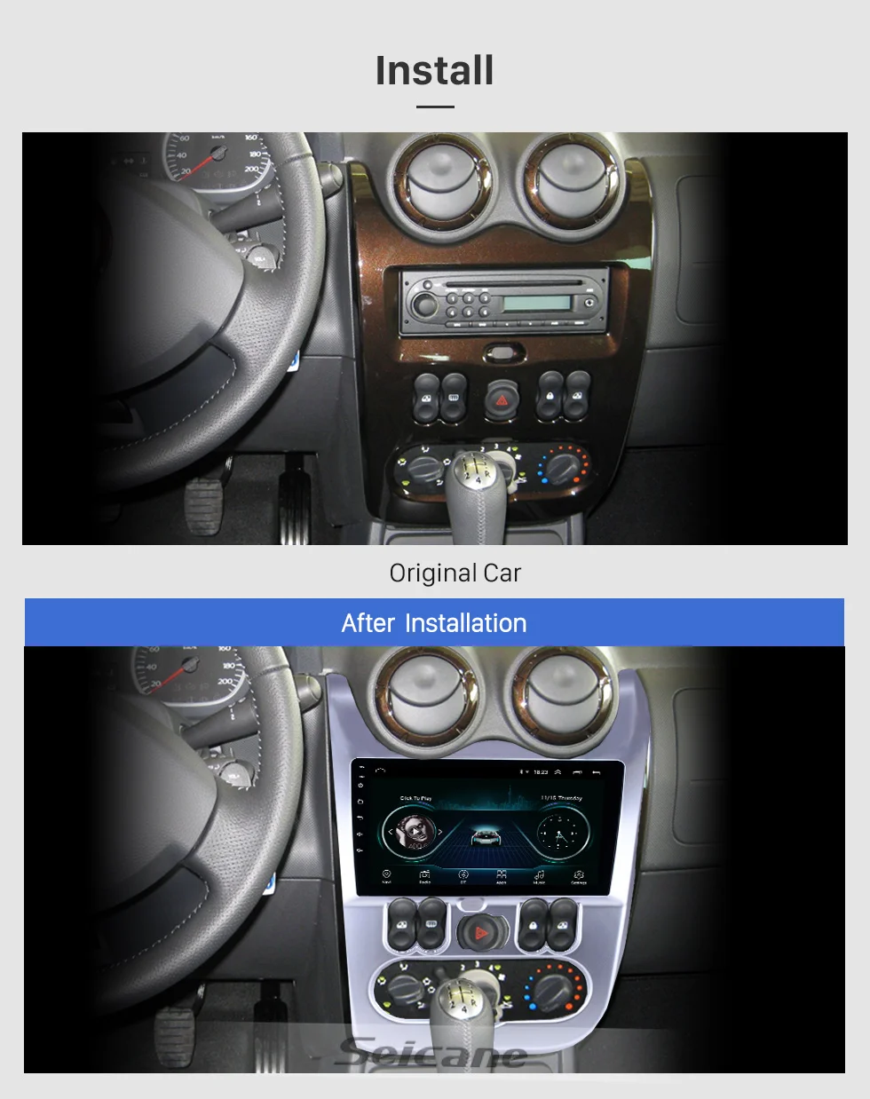 Best Seicane Car HD 9" Navi GPS Auto Radio Android 8.1 Bluetooth for Renault Duster/Logan 2009-2013 USB AUX support Carplay 3G WIFI 13