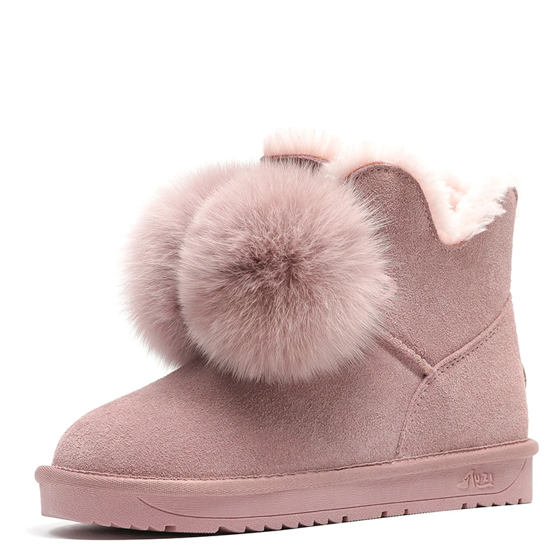 Minmclas/зимние сапоги из кожи с лисьим мехом; коллекция года; новые зимние теплые Нескользящие сапоги с четырехлистным клевером; хлопковая обувь - Цвет: pink