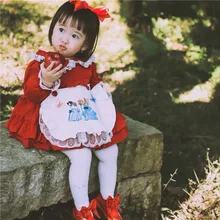 Платье для малышей красное платье с длинными рукавами милые платья-пачки с вышитым кроликом для девочек