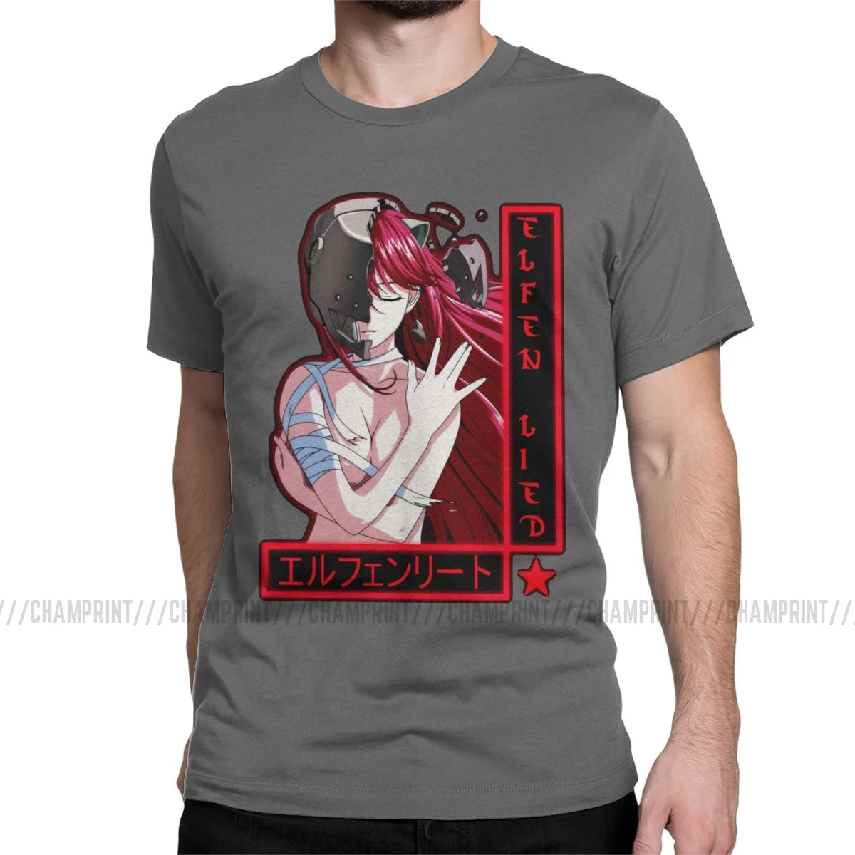 Elfen Lied Lucy Мужская футболка Аниме Манга кровавая девушка Nyu Yuka Уникальные футболки короткий рукав круглый вырез Футболка хлопок подарок Топы - Цвет: Темно-серый