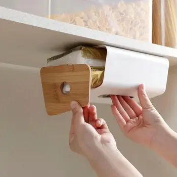 

Wall Plastic Napkin Dispenser Storage Box Self Adhesive Napkin Holder Box With Bamboo Covers Home Decorations