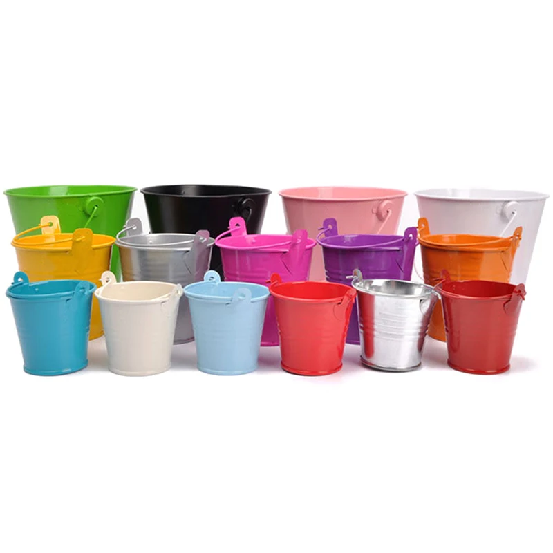 Mini Metal Bucket Tin Candy Gift Box Buckets Wedding Party Souvenirs Gift Pails Tinplate Chocolate Dragee Box Candy Bar Decor