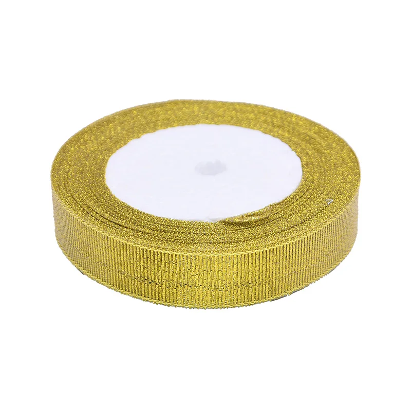 gold 20mm wide 25Y 10-25 мм Золотая Серебряная металлическая нить лента подарочный Блестящий кружевная тесьма для свадьбы День рождения украшение для Рождественского торта DIY бант - Цвет: gold 20mm wide