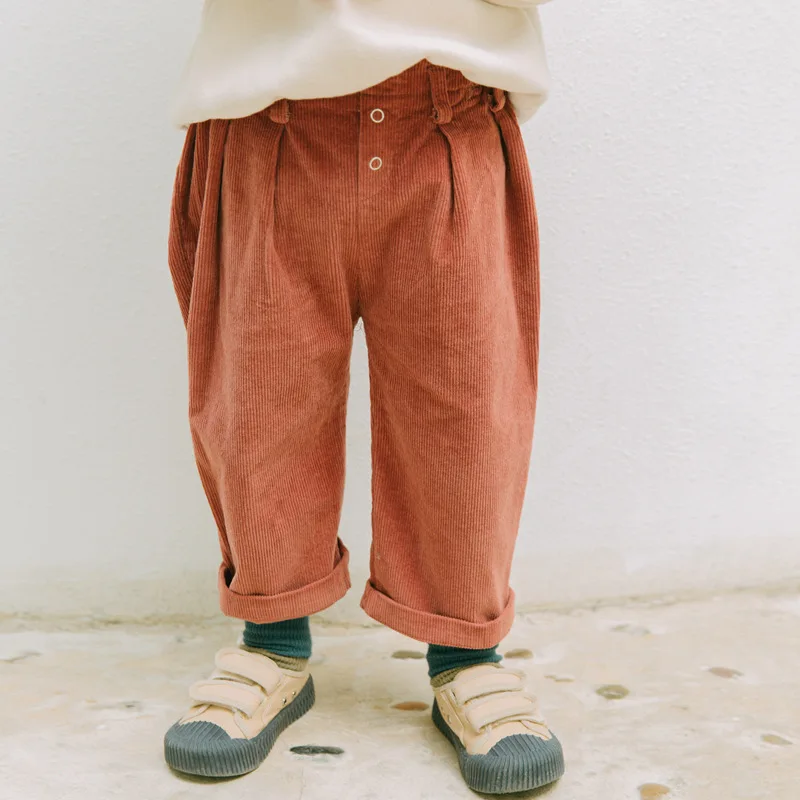 

Autumn kids children solid color corduroy casual pants boys girls Grinding thicken trousers 1-6Y