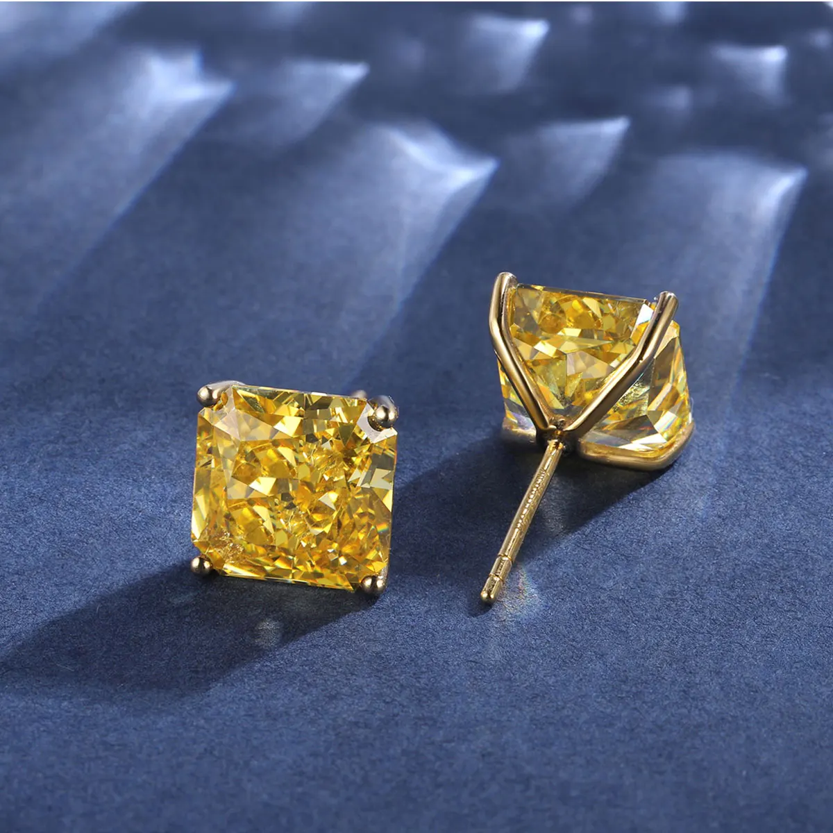 Zhanhao Jewelry 9k Gold Stud 4 Prong Setting Simple Design For Daily Wear Earrings Radiant Shape Factory Direct Sale Price