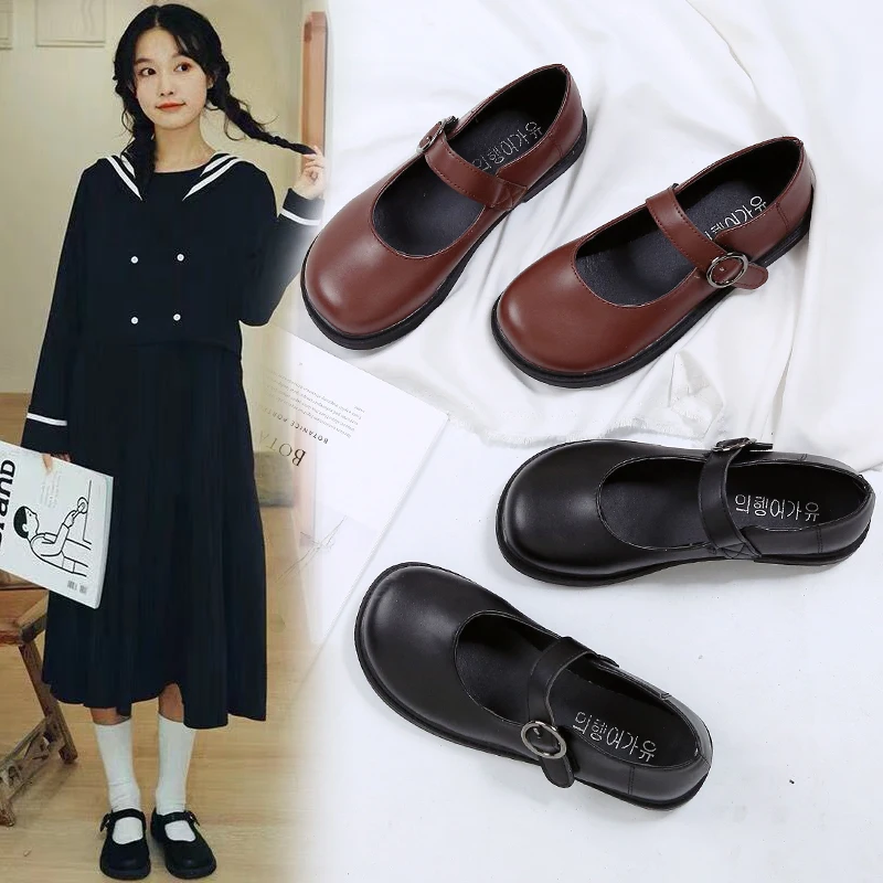 

Japanese Doll Shoes Mori Retro Round Head Flat Single Shoes College Wind Small Leather Shoes British Style Students Casual Shoes