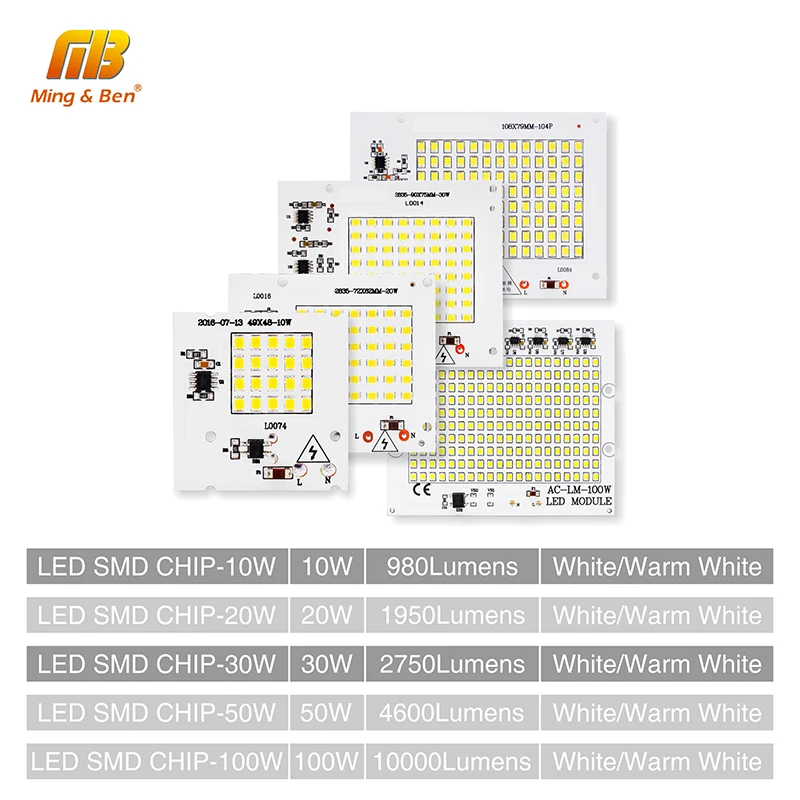 Светодиодная лампа SMD DIY 10 Вт 20 30 50 100 чип ac220в входное напряжение умный IC подходит