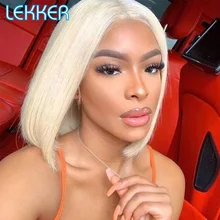 

Lekker T Part Lace Front 613 Straight Bob Human Hair Wig For Women Natural Brazilian Remy Hair Pre Plucked Glueless Blonde Wigs