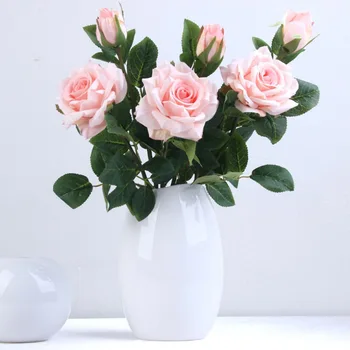 

10pcs/lot 35cm 2 heads White Pink Silk Rose Branch Home Decor Artificial Flower Wedding Hotel Banquet Decorative False Flowers
