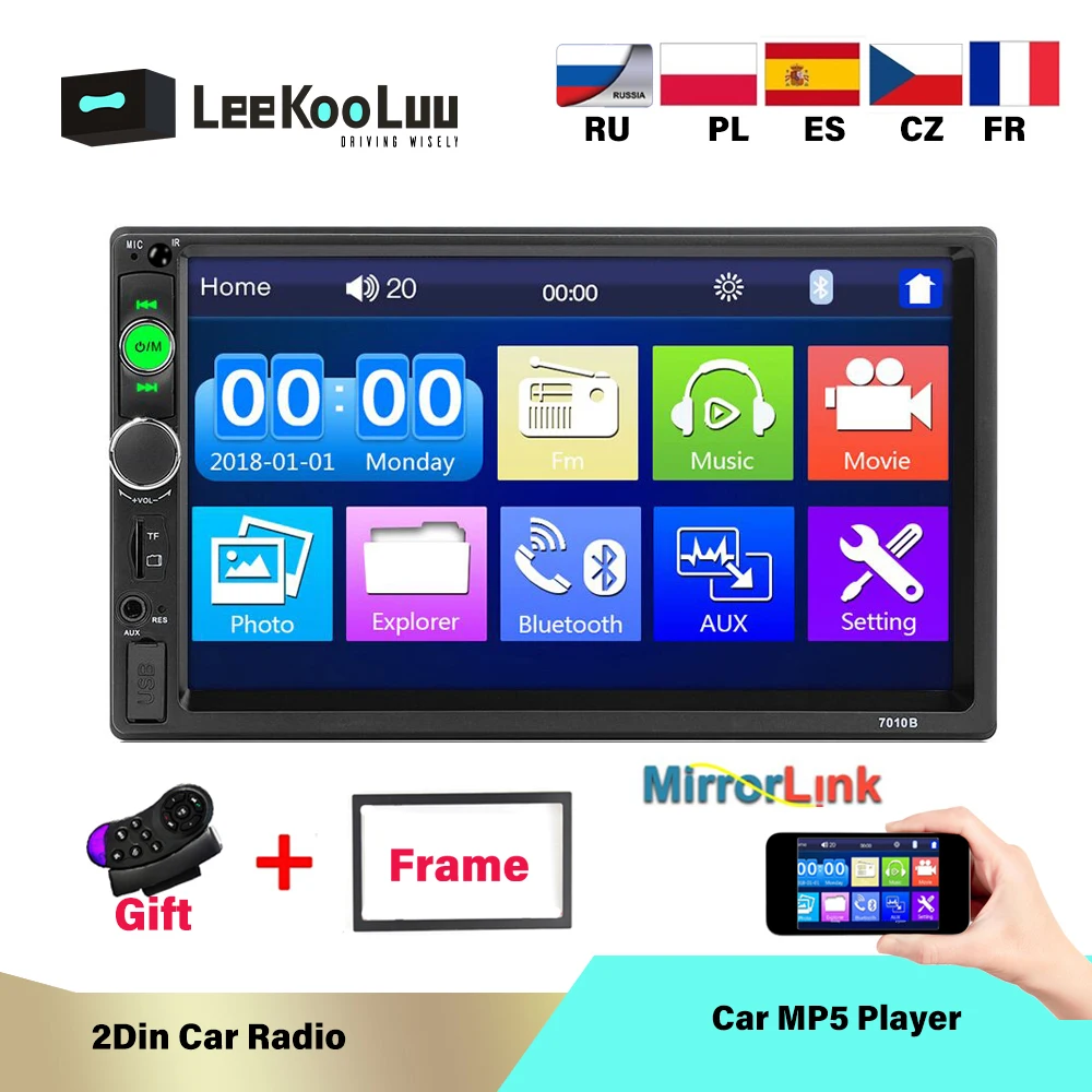 

LeeKooLuu 2 Din Car Radio In Dash 7 Inch Autoradio Bluetooth USB TF AUX FM Mirrorlink MP5 2Din Central Car Multimedia Player