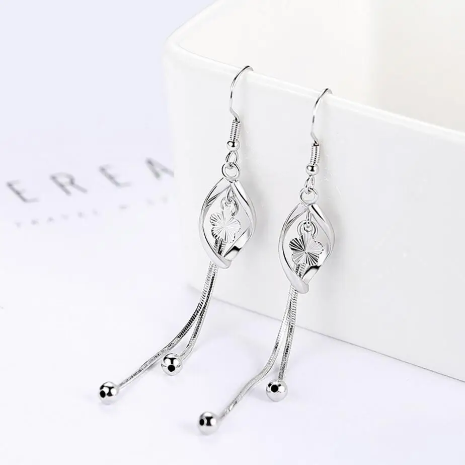 Drop Earrings 925 Sterling Silver For Women Plum Flowers Pearl Twist Tassel Earrings oorbellen brincos S-E413 dangle earrings,drop earrings,pearl earrings,flower earrings,crystal tassel earrings