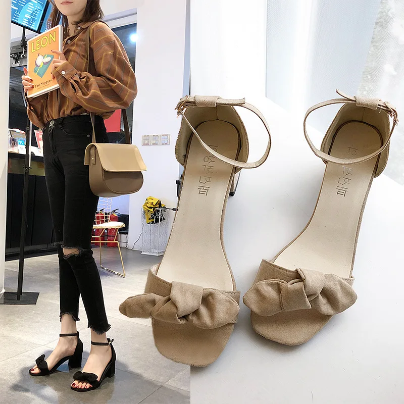 

Sandals Female Summer New Style 2019 Korean-style Fashion Sandals Versatile Chunky-Heel Semi-high Heeled Sandals Straight-line B