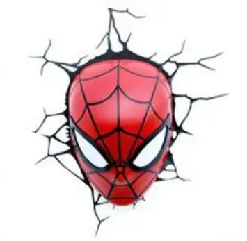 spiderman head Творческий Железный человек Человек-паук Капитан Америка 3D Настенный светильник удивительный детская комната украшение ночник Лампада де parede Рождественский подарок - Цвет: spiderman head