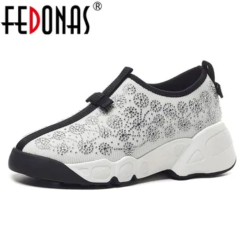 

FEDONAS Spring Autumn Women Flats Mesh Crystal Round Toe Casual Shoes Woman 2020 Classic Platforms Shoes Comfortable Sneakers