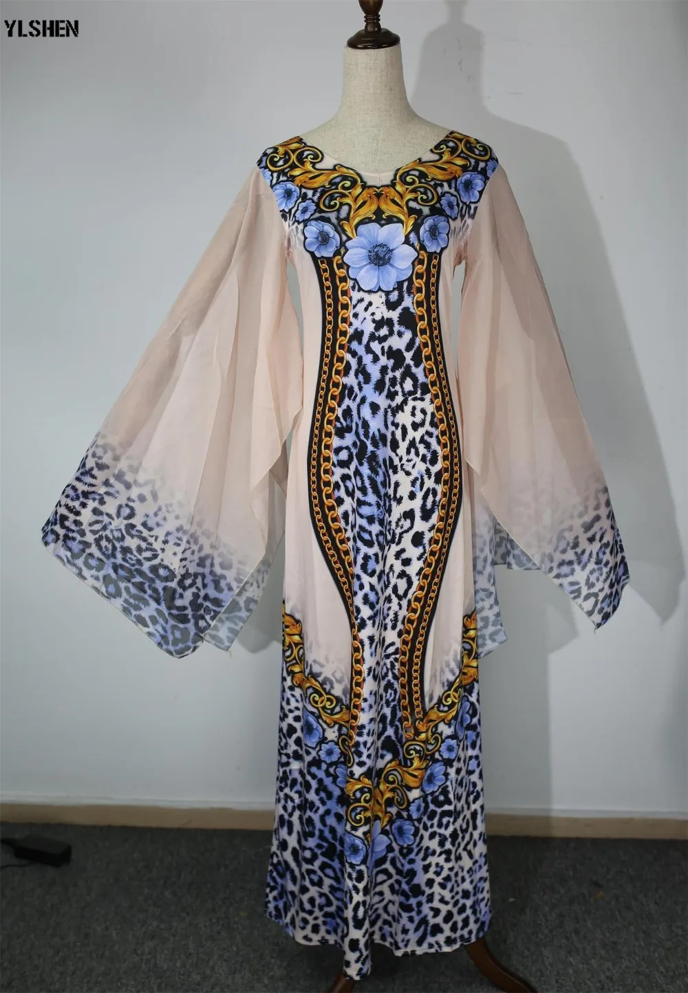 New African Dresses for Women Dashiki Print African Clothes Bazin Riche Sexy Slim Ruffle Sleeve Long Party Africa Dress Clothing 05