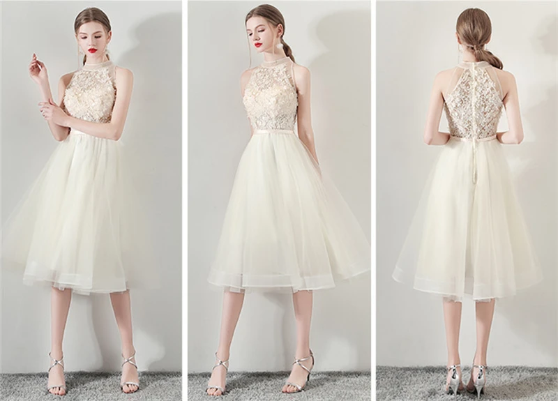 Skyyue платье для выпускного вечера с высоким воротником без рукавов Тюль Vestidos De Fiesta A-Line кружево контрастного цвета Vestidos De Gala LX1047