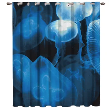 

Transparent Jellyfish Blue Curtains for Windows Drapes Modern Printing Curtain For Living Room Bedroom