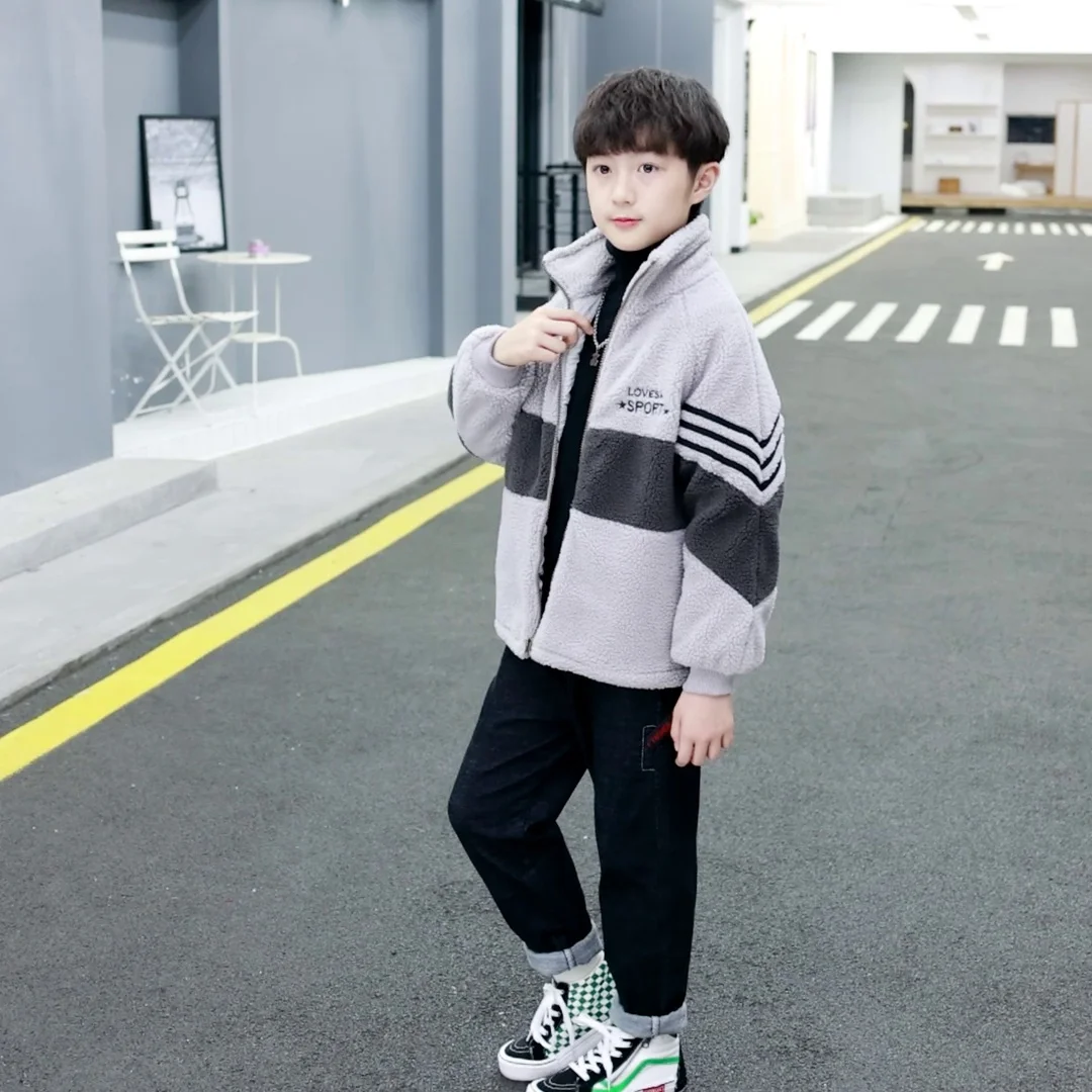 Boys plus cotton jacket lamb cashmere foreign thick wool sweater autumn and winter children outwear boys coat