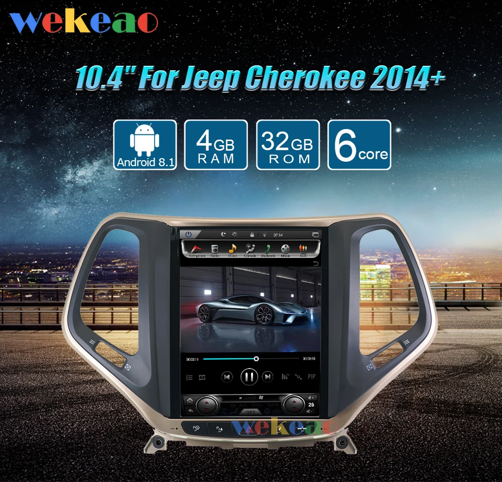 Wekeao вертикальный экран Tesla style 10,4 ''1Din Android 8,1 автомобильный dvd-плеер авто gps навигация Автомагнитола для Jeep Cherokee