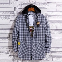 Port&Lotus Men Plaid Shirts With Hat Hoodie Striped Cotton Casual Long Sleeve Shirt Man Spring Autumn Soft Comfort Styles Brand