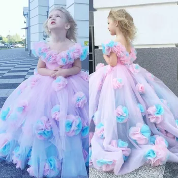 

2020 Floral Ball Gown Flower Girl Dresses Ruffle Combined Colorful Hand Made Flower Girl Pageant GownsCustom Made First Comunion