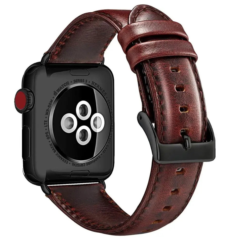 Wine red Кожаный ремешок correa cinturino для apple watch 44 мм, чехол для iWatch apple watch Series 4 5, ремешок 40 мм, ремешок на руку - Цвет ремешка: Wine red