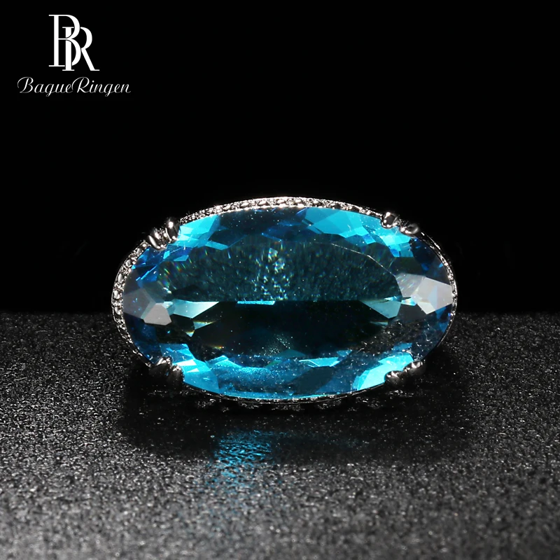 Bague Ringen, классическое серебро 925, ювелирное изделие, большое кольцо с камнями для женщин, овальная форма, аквамарин, 13*23 мм, драгоценный камень, Подарок на годовщину, вечерние