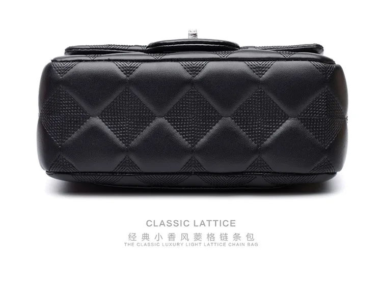 Classic Black Lattice Handbags Womens Bags Luxury Diamond Quilted Lambskin Leather Shoulder Bags Single Chain Crossbody Flap Bag (12)