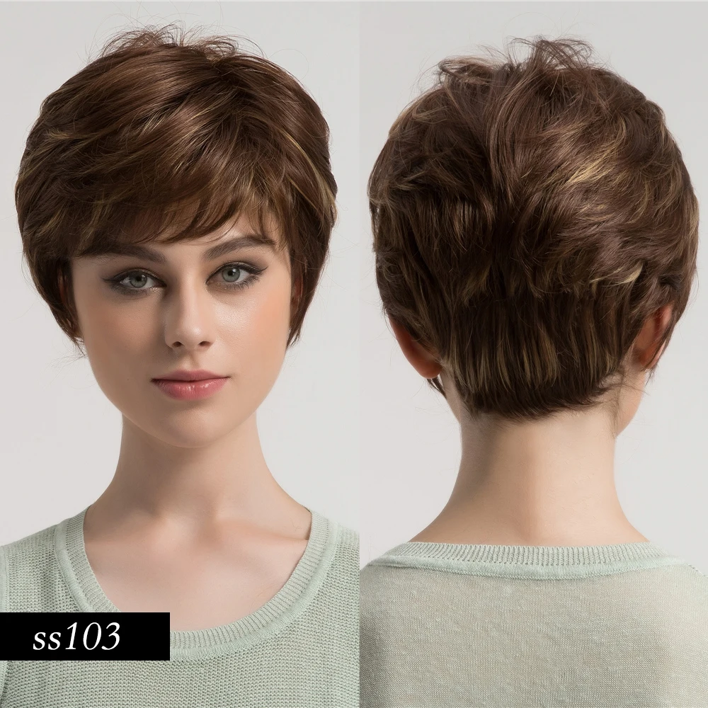 JONRENAU 8 дюймов синтетический короткий прямой парик натуральный коричневый и смешанный цвет Pixie Cut парики для женщин - Цвет: ss103