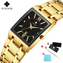 Мужские часы Топ бренд класса люкс WWOOR золотые черные квадратные кварцевые часы мужские водонепроницаемые золотые мужские наручные часы
